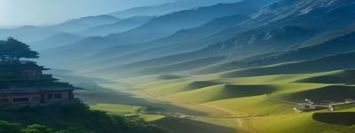 专业摄影团队在野外拍摄国产自然纪录片，4K摄像机架设在绿色山地背景前，画面清晰自然